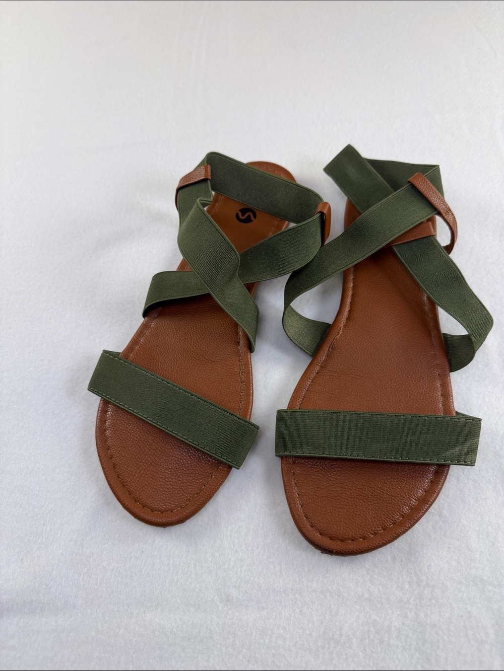 Olive Green Lace-Up Flat Sandals - Women